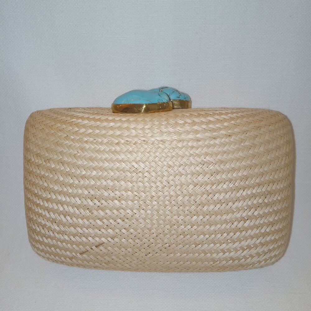 Kayu Jen Straw Clutch/Shoulder Bag With Turquoise Stone Toast/Natural NWOT - Picture 7 of 16